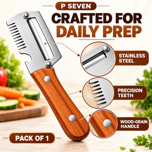 Image of Vegetable Peeler for Kitchen with Stainless Steel Single Blade, Wooden Handle Fruit and Vegetable Peeler Tool with Bottle Opener Function, Manual Peeler for Daily Cooking Use