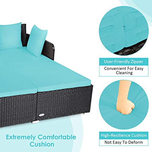 image for Tangkula Outdoor Rattan Daybed, Sunbed Wicker Furniture w/Spacious Sea