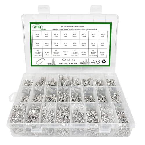 JUYAXIN 890個 メトリックスクリューとナットの詰め合わせセット ステンレススチール ヘックス ソケットヘッドキャップ 東取り付けデザイン