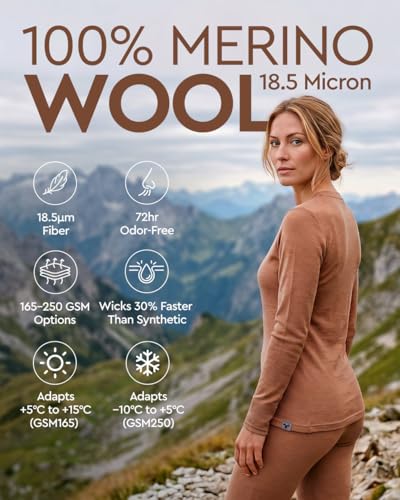 Image of MERINNOVATION Merino Wool Base Layer Set for Women 100% Merino Wool Thermal Underwear Sets Lite - Midweight Top Tank Bottom