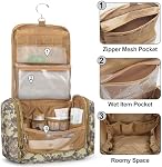 Sac de voyage tactique de toilette pour les hommes, Kit de Dopp suspendu Hygiène Sac Douche Organisateur avec crochet pour les articles de toilette et soins de rasage, Jaune du désert (Sac vide)