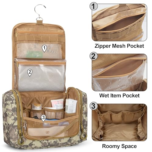 Image of Tactical Toiletry Bag for Men, Large Hanging Dopp Kit Hygiene Bag | Travel Toiletry Bag with Hook, Dry & Wet Pockets, Shower Bag for Toiletries, Grooming, Shaving Care & Travel Essentials