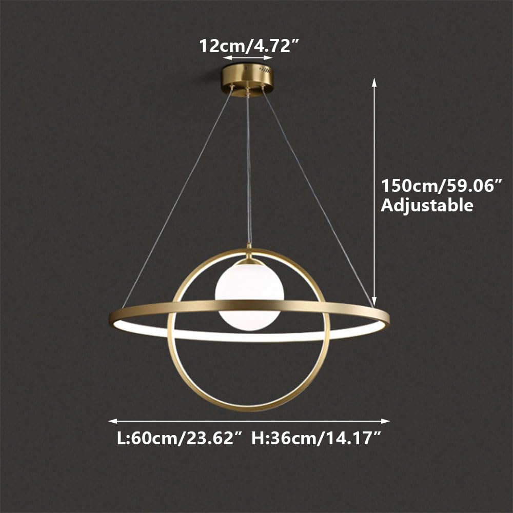 Sufitowe oprawy oświetleniowe wiszące 2 pierścienie surround 86 W złota oprawa mosiężna lampa wisząca LED kula szklana oświetlenie wewnętrzne 3-punktowe oświetlenie wyspy kuchennej