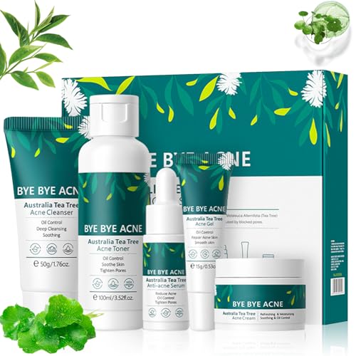 Arbre à Thé Ensemble de Soins de la Peau, Anti Imperfection, Kit Skincare Routine, avec Crème Nettoyante, Toner, Sérum, Gel, Coffret Cadeau de Soins de la Peau pour Adolescentes et Femmes