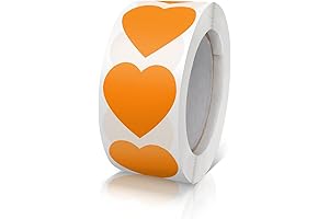 Orange Heart Stickers Roll 500 Count - 1" Valentine's Day Love Shape Labels