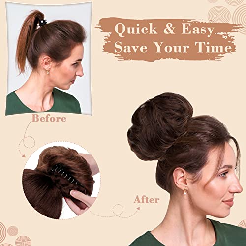 Leterly Messy Bun Hair Piece, Claw Clip Hair Bun Hairpieces Thick Updo Scrunchies Ponytail Hair Extensions Synthetic For Women Light Brown Mix Ash Blonde #TOP4