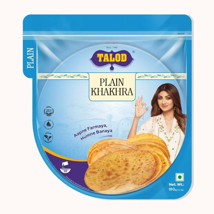 Talod Plain Khakhra (Pack of 4 * 180 g) | 100% Vegetarian, Wheat Gluten Free, Vegan Friendly, No Preservative, No Artificial Flavours, No Artificial Colors, No MSG