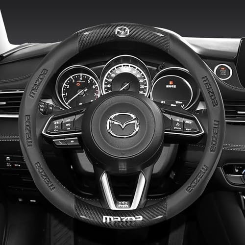 Car Steering Wheel Cover Compatible with Mazda All Models, Microfiber Leathr Covers Carbon Fiber Wrap Steering Wheel Decorative Accessories