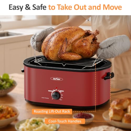 Image of Sunvivi Roaster Oven, Electric Roaster Pan with Lid 28QT for Large Turkey | Self-Basting & Glass Viewing Lid, Removable Pan, 150-450F Temp Control, for Baking Slow Cook Defrost Warm Turkey Up to 28lb