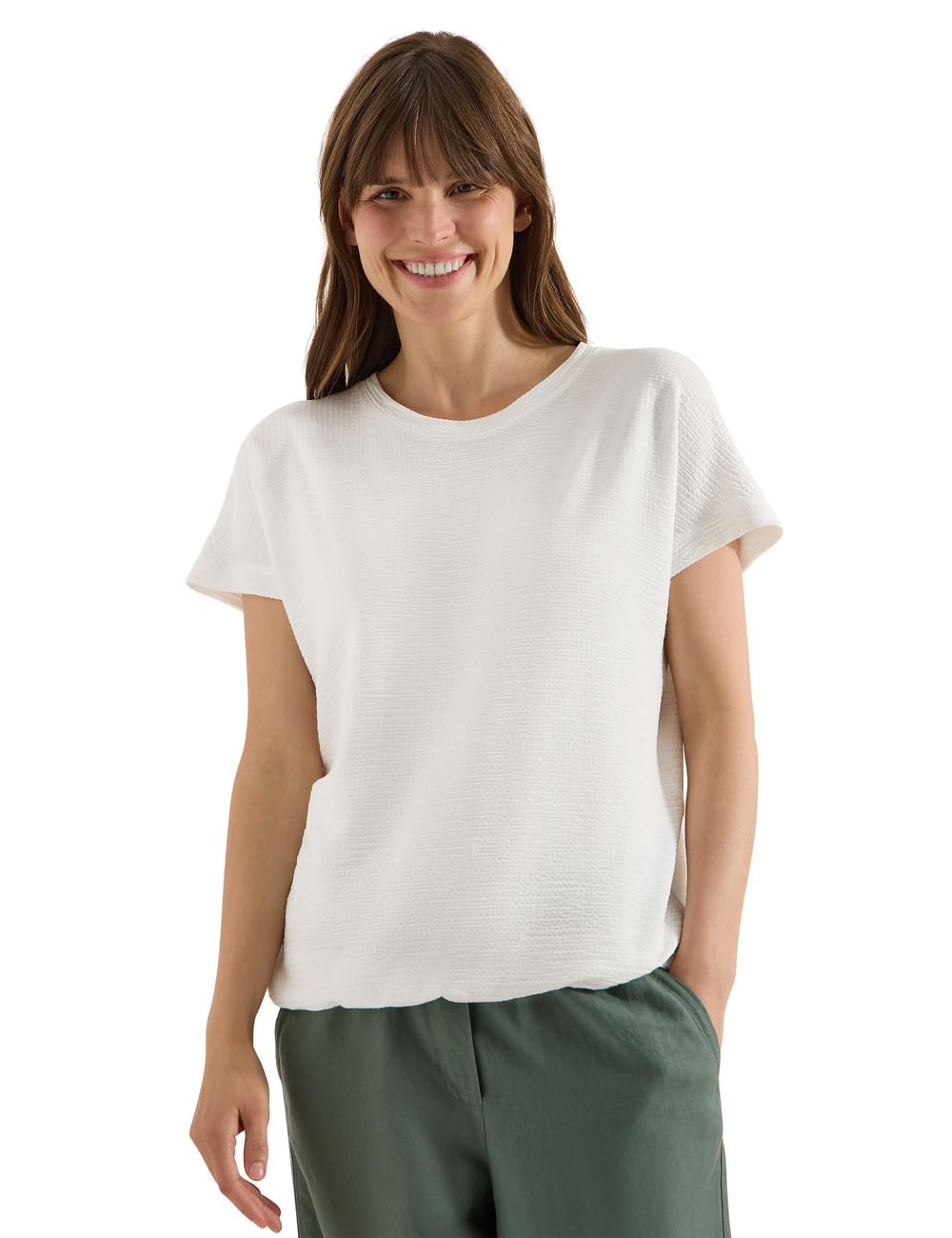 Cecil Crew Neck T-Shirt with Structure Vanilla White M