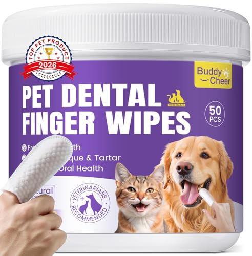 No-Rinse Dog Dental Care Wipes, Cat & Dog tooth brushing kit, Dog Wipes for Pet & Cat Teeth...