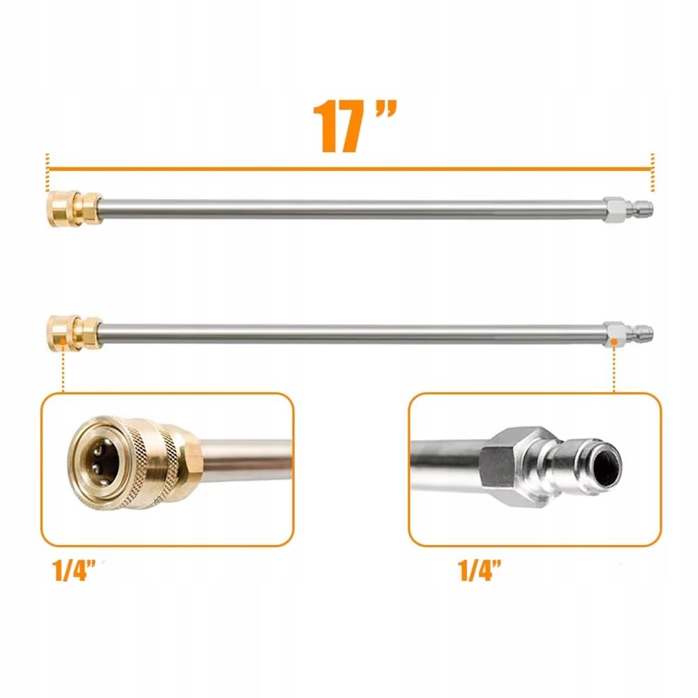 Rosfix Set limpiador de superficies T-Racer 50 cm – Acero inoxidable, 275 bar, acoplamiento rápido 1/4", 2 boquillas de 25°, lanza de 86 cm, para pavimento, hormigón, terraza, accesorios de alta