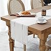 Inrarely 14 x 60 inches Farmhouse Table Runners, 5 ft Long Boho Hemstitched Table Runner with Tassel for Dining Room, Kitchen Console, TV Stand and Dresser Decorations - Cream