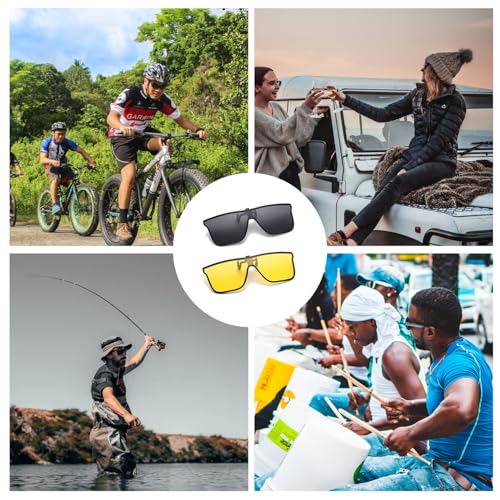 Image of Hifot Clip on Sunglasses 2 Pack, Polarized Lens Fit Over Prescription Glasses, Flip up Rimless Sunglasses