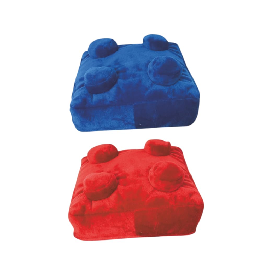 Echo Three Red And Blue Building Brick Cushion Square Blue And Red | Pair Of Pillows Kids Room Home Decor Filled Cushions | 2 Decorative Retro Fun Novelty Cushion Toy Large Pillow