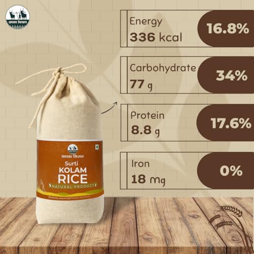 Image of Apka Kisan Surti Kolam Rice | Premium Lachkari Raw Rice | Medium Grain Non-Sticky Rice | Fluffy & Aromatic | Daily Rice (1Kg)