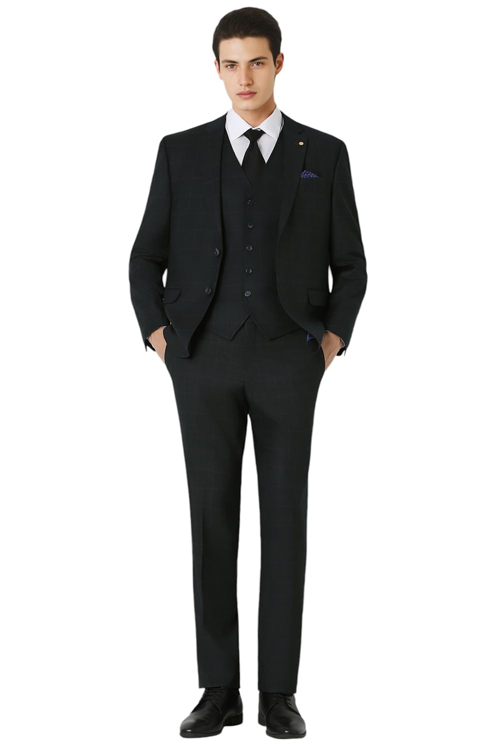 van heusen Men Green Check Slim Fit Wedding Three Piece Suit-picture-35