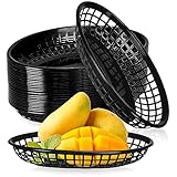 GothaBach 24 Pack Fast Food Baskets, Plastic Fast Food Restaurant Baskets, Bread Fry Baskets Serving Tray for Hot Dogs, Chicken, Burgers, Sandwiches, Fries(Black)