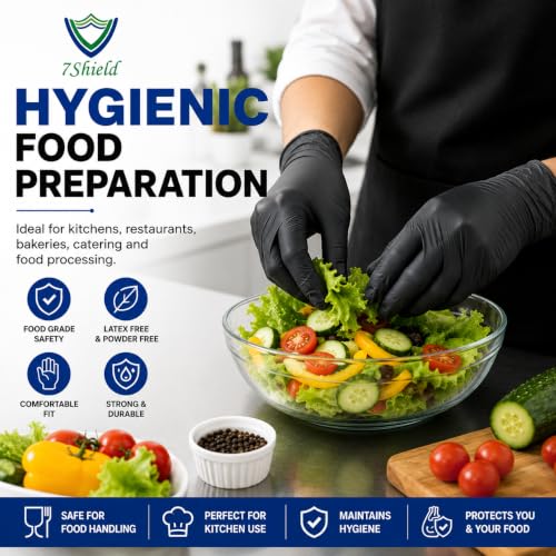 Image of Nitrile Hand Gloves| Medical & Food Grade| Disposable Powder Free for Examination |Blue CE Approved Non Sterile Powder Free, Large Size, Cobalt Blue, Chemical Resistant (L Black)
