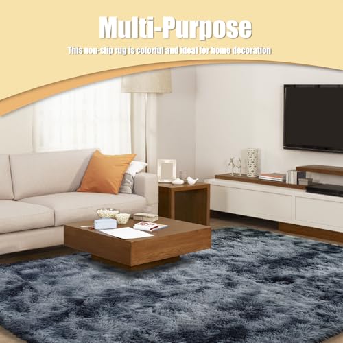 9x12 Fluffy Area Rugs for Living Room,Large Fuzzy Shag Area Rug for Bedroom,Soft Non-Shedding Indoor Plush Carpet for Kids Bedroom Nursery Home Decor,Tie-Dyed Black