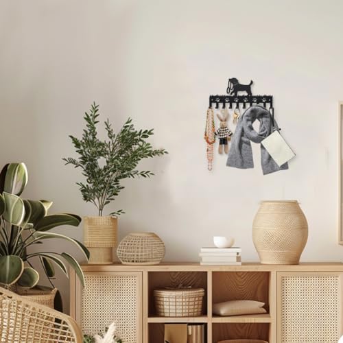 MAYJOYDIY Hunde Kleiderhaken Wandhalterung Hundeleine Metall Schlüsselhalter Für Die Wand 25×12cm 10 Haken Dekorative Hundepfote Schwarze Schlüsselhaken Zum Aufhängen von Mänteln Hüten