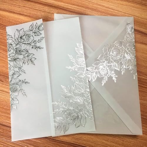 LUCKY STAR 25 sets Silver Foil Floral Embossing Vellum...