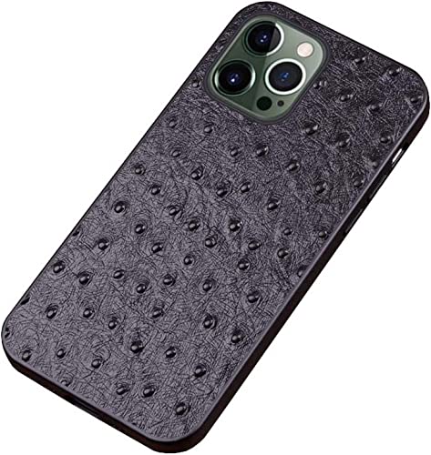 Étui en cuir pour iPhone 14 Pro Max 6.7 noir avec motif autruche protecteur arrière