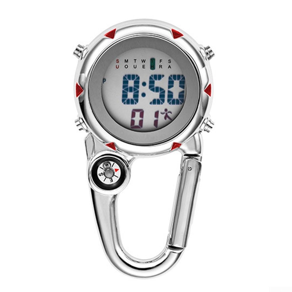 Feeshoppher Carabiner Watch with, Luminous Hands Analog Wristwatch for Camping Hiking Climbing Outdoor Adventure, Stainless Steel Clip-On Watch with Date and Alarm, Black(Blue)
