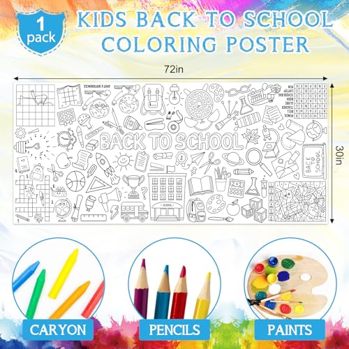Image of Back to School Large Coloring Poster for Kids 30 x 72 Inch, Giant Coloring Paper Tablecloth Decorations, Color-in Activities Games for Classroom Supplies Must Haves