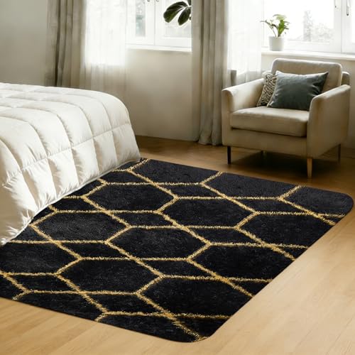 Alfombra suave 5x7 FT para sala, geométrica antideslizante miniatura 7