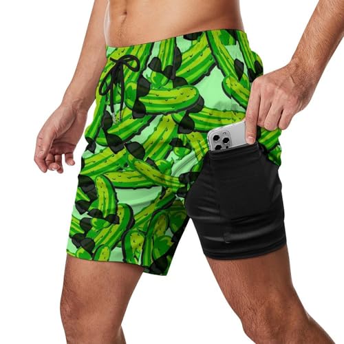 Jeireumteor Mens Pandas Swim Trunks with Compression Liner Bathing Suit Womens Swimwear with Pockets2