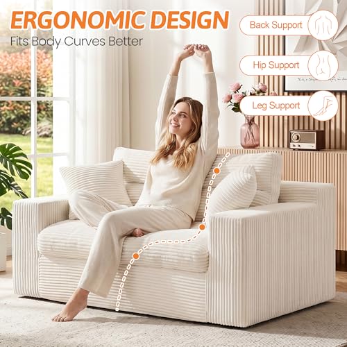 Image of Erament Boneless Loveseat Sofa Couch, 2 in 1 Convertible Sofa Bed with Pillows, Fold Out Bean Bag Chair Boneless Floor Couch for Living Room Bedroom Office Lounge Apartment, No Assembly Needed, Beige