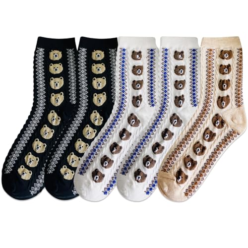Image of IIG Womens Novelty Cotton Crew Socks Cute Animals Socks Fun Flower Socks (fit women's shoe size 5-9)