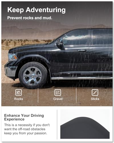 Image of Kiwi Master Mud Flaps for 2009-18 Dodge Ram 1500 /2500 /3500, 2019-2024 Ram 1500 Classic (with OEM Fender Flares, Single Rear Wheels), Heavy Duty Front & Rear Mud Guards, No Drill, 4 Pcs Set