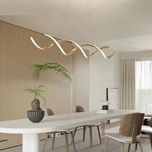 BAMDECOR A24122 Modern Minimalist Titanium Gold Pendant Light Adjustable LED Chandelier for Dining Room and Bar (150cm)