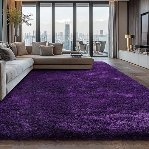 Shag Area Rugs for Bedroom Living Room,4X6 Ultra Soft Purple Fluffy Area Rugs for Dorm, Indoor Carpet Nursery Rugs for Kids Girls Room Home Decor,Purple