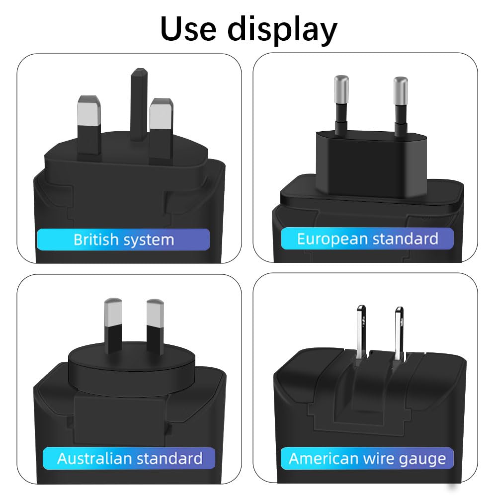 Chargeur Gan 280W avec écran OLED,4-Port GaN Type-C Adaptateur avec 3USB-C +1USB-A,PD 140W Chargeur Rapide,Chargeur Universel pour l'europe,Les États-Unis,l'Australie et Le Royaume-Uni（Noir）