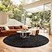 Ophanie Round Rug 8Ft Black Circle Area Rug, Room Decor for Men, Fluffy Fuzzy Bedroom Carpet, Plush Soft Shaggy Living Room Rugs for Kids Home Decor Aesthetic, Nursery