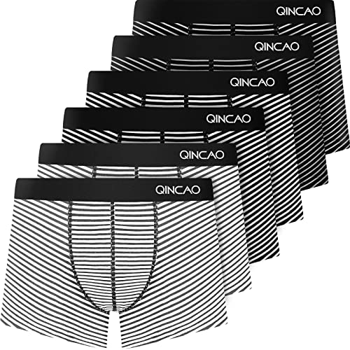 QINCAO Boxershorts Herren 6er Pack Männer Unterwäsche Unterhosen Men Retroshorts Boxer Baumwolle (2X Schwarz + 2X Grau +2X Weiß, XL) Cover