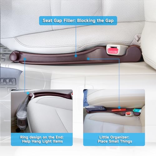 Image of Car Seat Gap Filler Set of 2, 3IN1 Seat Side Gap Filler Plug with Storage Slot & Hook Function, Soft Foam Universal Fit Car SUV Truck Fill Gap Between Seats Console Organizer(Narrow Espresso brown)