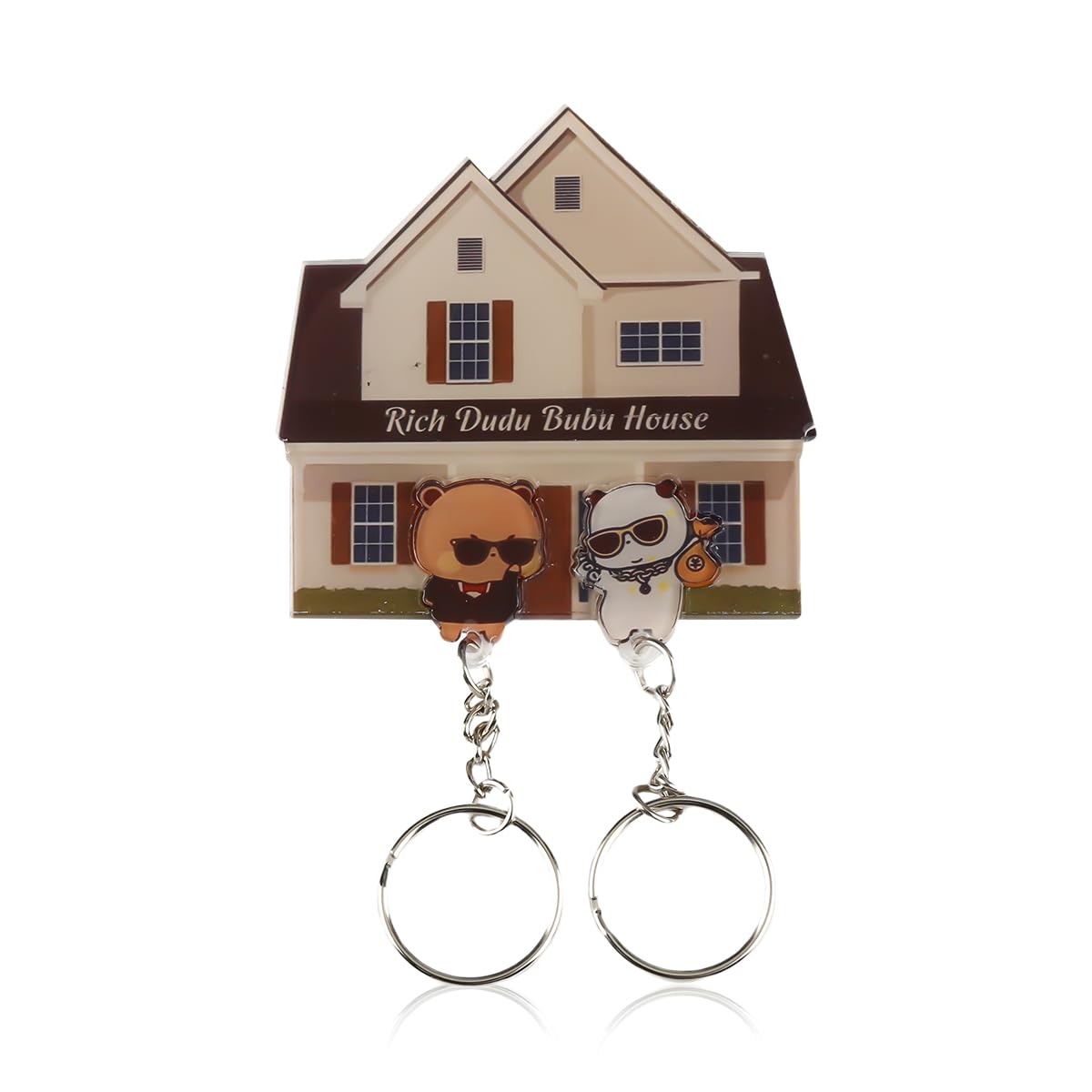 Lotsdonxia Multicolor Bubu Dudu Couple Wall Key Holder, Acrylic, Cartoon Panda Keychain Set, Decorative Home Accent For Couples