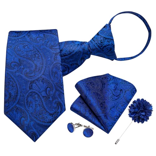 Image of DiBanGu Mens Zipper Tie Silk Pre-Tied Necktie with Gift Box