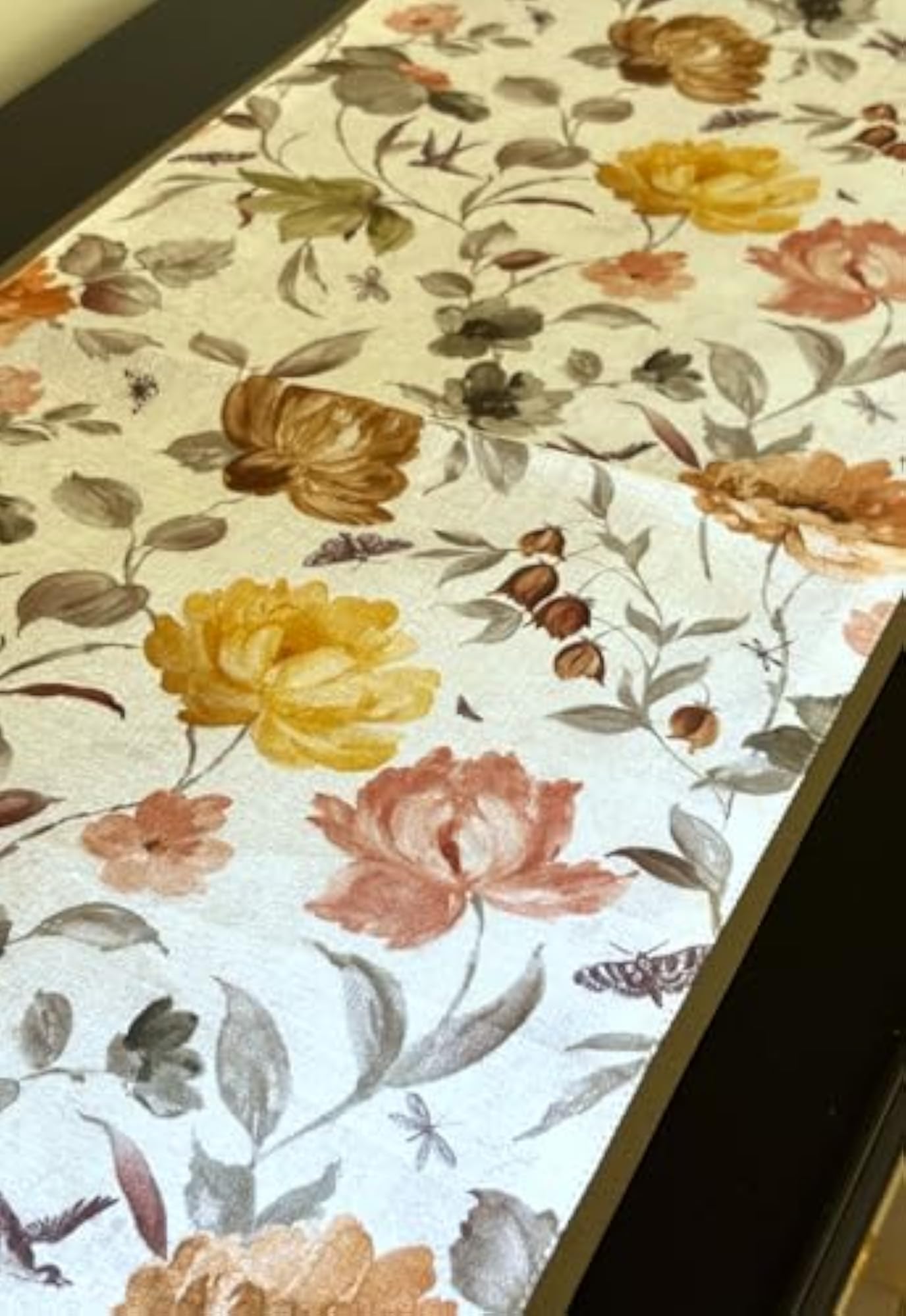 Botanical Fabric Runner, Floral Printed Silk Table Runner
