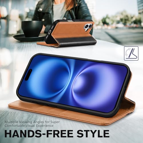 Coque iPhone 16 Plus Premium TUCCH Etui en Cuir Synthétique Finition Noir & Brun