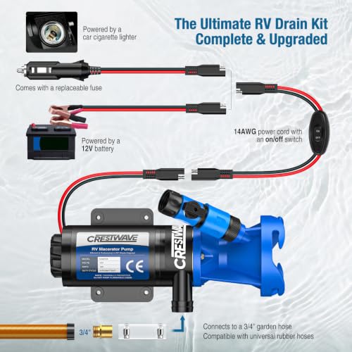 Image of CrestWave RV Macerator Pump, Upgraded 12V Dual-Power, Fast Dump for Campers