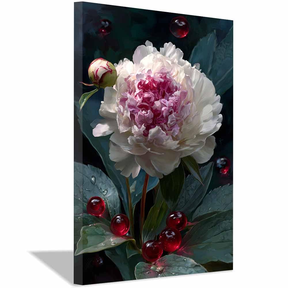 Xeniou Multicolor Flower Canvas Wall Art Peony Flower Wall Print Canvas Wall Art, For Living Room Bedroom Restaurant Home Office Wall Decoration(Multicolor)-60X90cm Framed