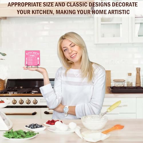 Image of DETIHO Rustic Kitchen Decorations Above Cabinets, Pink Kitchen Counter Decor, Farmhouse Wooden Signs and Plaques for Home Dining Room Tabletop - G08