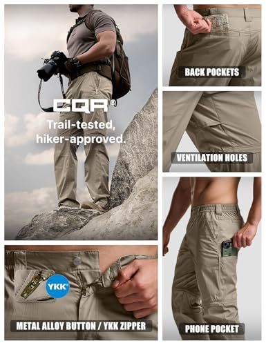 Image of CQR Men's Convertible Cargo Tactical Pants, Water Resistant Outdoor Hiking Pants, Zip Off Lightweight Stretch Work Pants