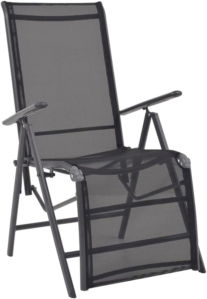 Reclining Deck Chair Aluminum and Textilene Blackoutdoor Lounge Chairs Tanning Chair Patio Chairs Recliner chairSuitable for Gardens, courtyards