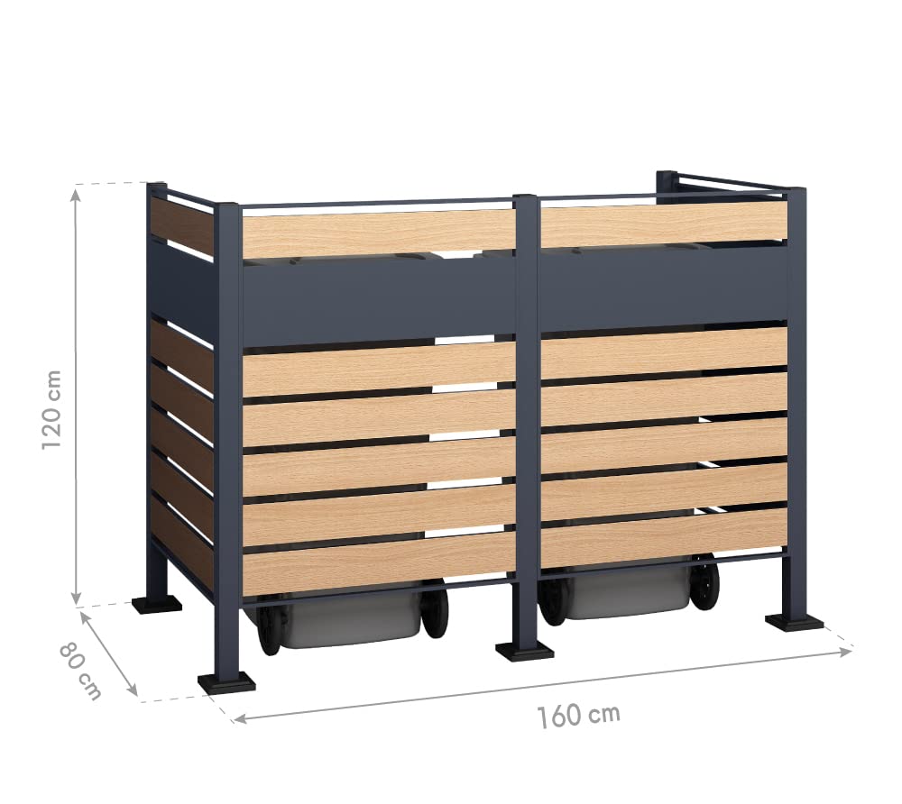 WESTMANN Planum Lot de 2 cache-poubelles, en métal, 160 x 80 x 120 cm, gris/marron, brise-vue et cache-poubelles pour 2 poubelles